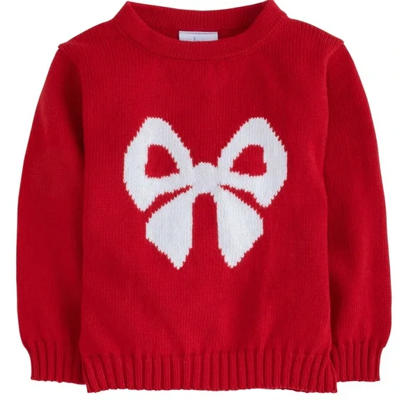 EUC size 8 Little English red bow intarsia sweater